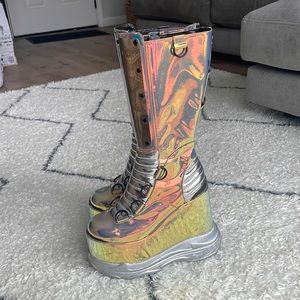 Burning man dolls kills iridescent metallic shiny platform moon rave festival